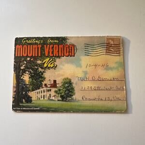 Greetings From Mount Vernon VA 1946 Vintage Souvenir Folder SP17-13